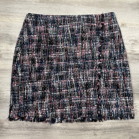 LOFT Skirt Size 8 Tweed Fringed Mini Pink Blue Career Party Casual - Picture 1 of 7